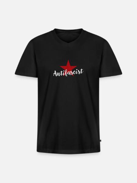 Antifascist Red Star - Men's Premium Organic T-shirt with V-neck - black