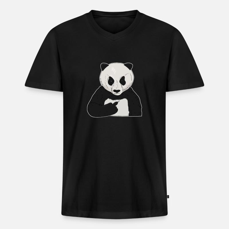 Mürrischer Pandabär mit Mittelfinger - Männer Premium Bio T-Shirt mit V-Ausschnitt - Schwarz