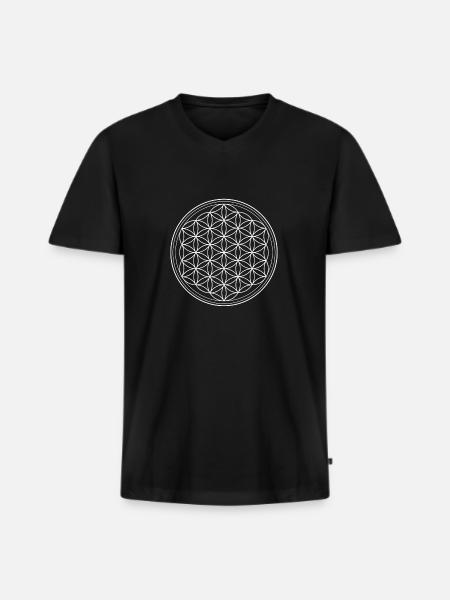 Blume des Lebens - Männer Premium Bio T-Shirt mit V-Ausschnitt - Schwarz