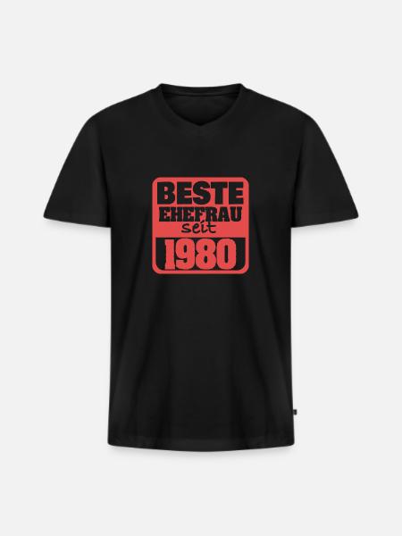 Verliebt 1980 - Männer Premium Bio T-Shirt mit V-Ausschnitt - Schwarz
