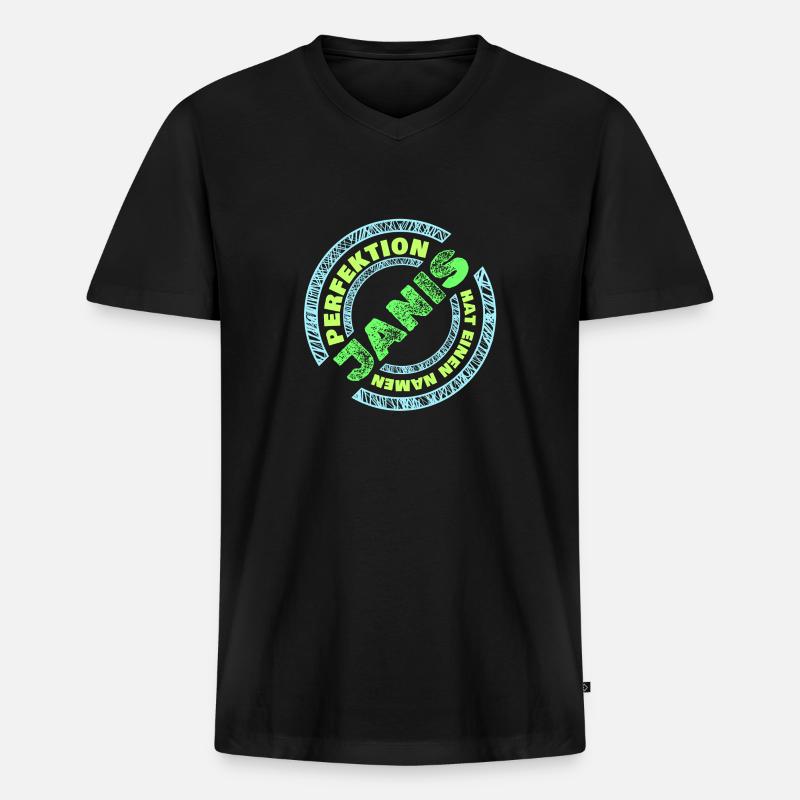 Janis Janis - Männer Premium Bio T-Shirt mit V-Ausschnitt - Schwarz
