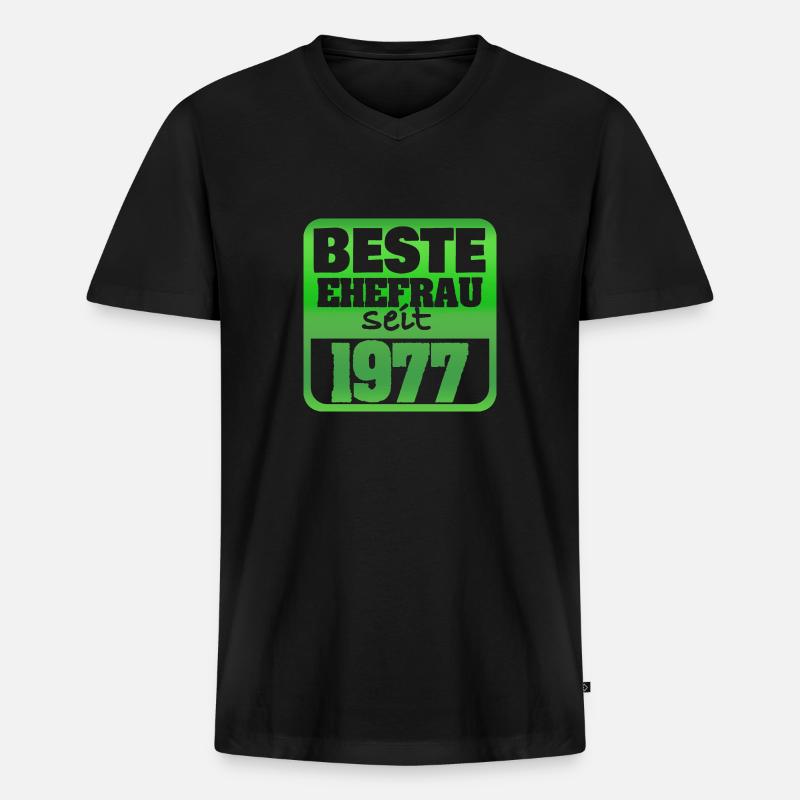 Frau 1977 - Männer Premium Bio T-Shirt mit V-Ausschnitt - Schwarz
