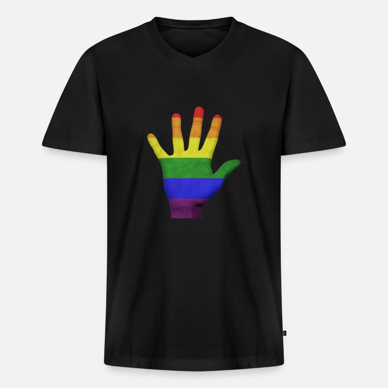 LGBT PRIDE Hand - Männer Premium Bio T-Shirt mit V-Ausschnitt - Schwarz