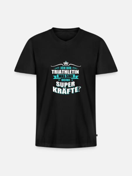 TRIATHLETIN -Superkräfte GESCHENK - Männer Premium Bio T-Shirt mit V-Ausschnitt - Schwarz