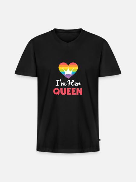 Funny Jeg er hendes dronning T-shirt - Premium økologisk T-shirt med V-hals til mænd - sort