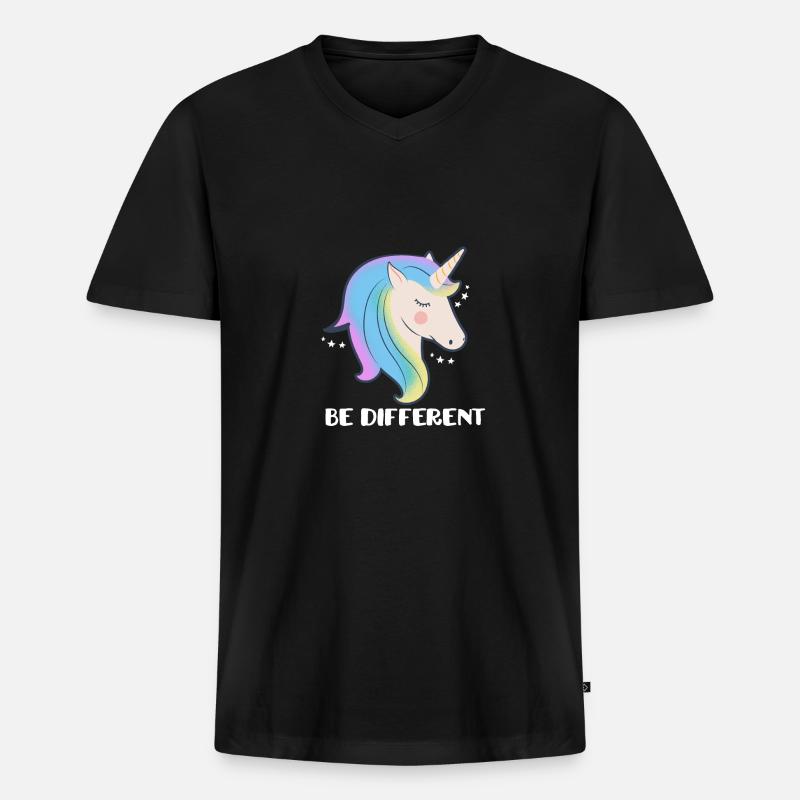 Sei ein anderes Einhorn - Männer Premium Bio T-Shirt mit V-Ausschnitt - Schwarz