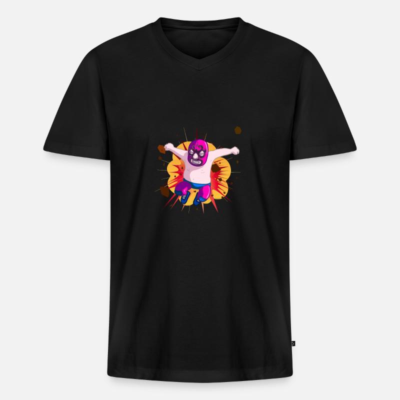 "Wrestler" - Männer Premium Bio T-Shirt mit V-Ausschnitt - Schwarz
