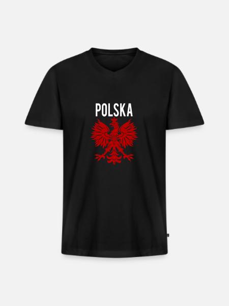 Polska Eagle - Men's Premium Organic T-shirt with V-neck - black