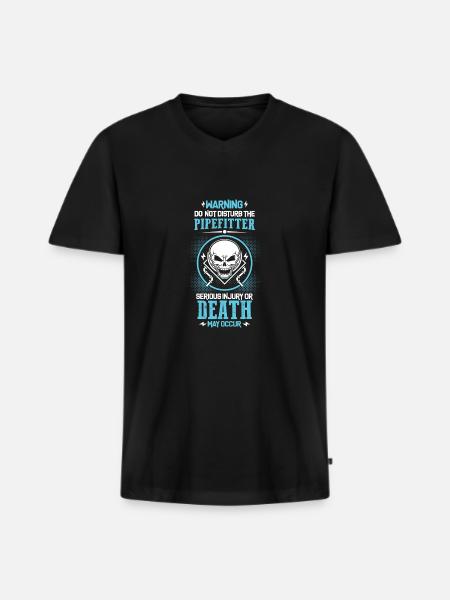 Pipefitter's Warning - Men's Premium Organic T-shirt with V-neck - black