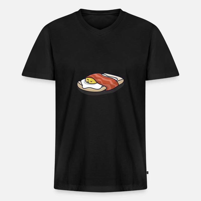 Spiegelei Speck Frühstück schläft - Männer Premium Bio T-Shirt mit V-Ausschnitt - Schwarz