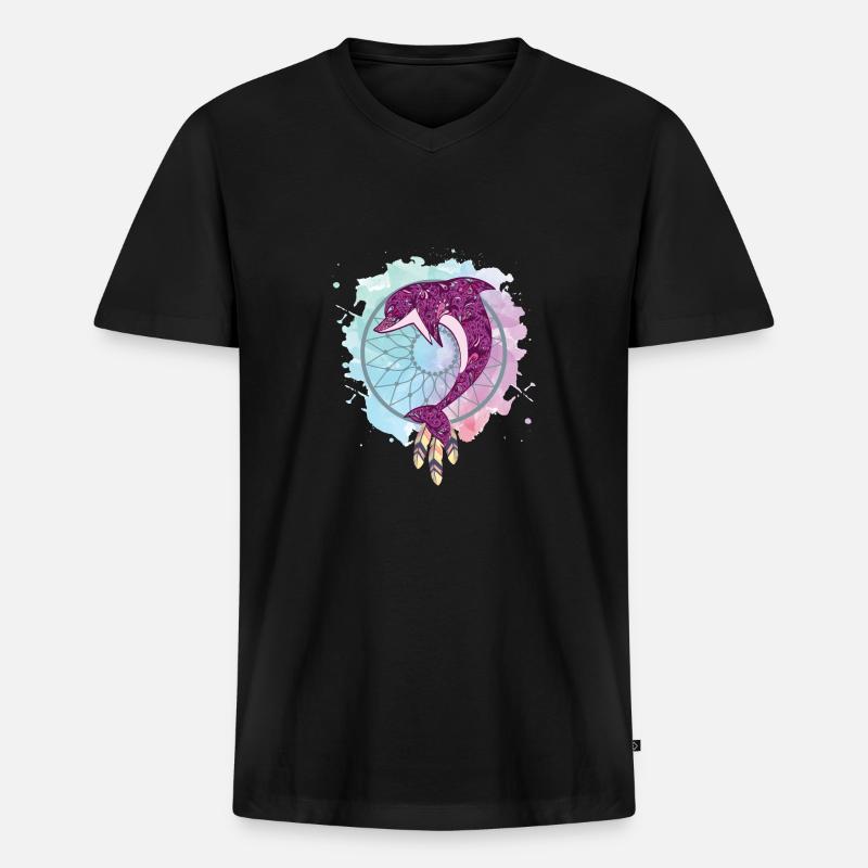 Traumfänger Delfin - Männer Premium Bio T-Shirt mit V-Ausschnitt - Schwarz