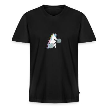 Funny Unicorn Gym - Premium økologisk T-shirt med V-hals til mænd - sort - Foran - Nico (187cm)