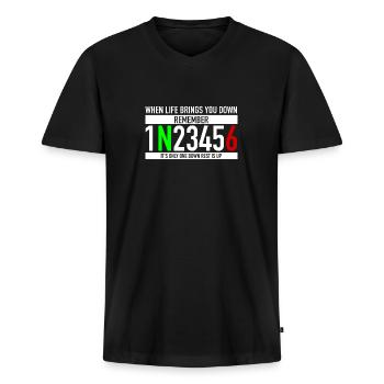 When Life Brings You Down 1N23456 - Männer Premium Bio T-Shirt mit V-Ausschnitt - Schwarz - Vorne - Nico (187cm)