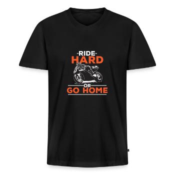 Motorrad - Männer Premium Bio T-Shirt mit V-Ausschnitt - Schwarz - Vorne - Nico (187cm)