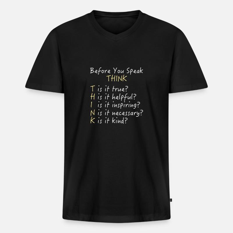 Before You Speak - Think! - Männer Premium Bio T-Shirt mit V-Ausschnitt - Schwarz