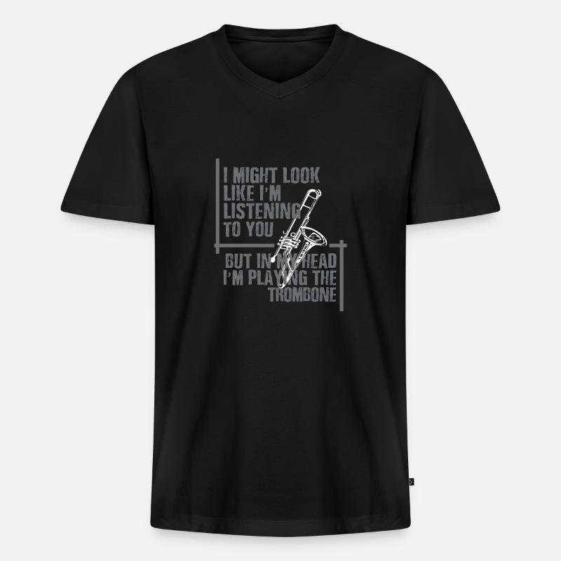 Trombone playing in my Head - Männer Premium Bio T-Shirt mit V-Ausschnitt - Schwarz