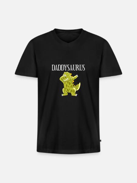 daddysaurus cool dinosaur t rex design maenner bio - Ekologisk premium-T-shirt med V-ringning herr - svart