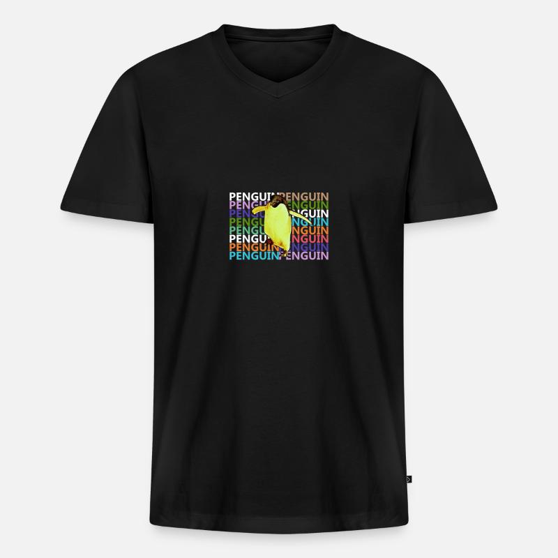 Pinguin - Männer Premium Bio T-Shirt mit V-Ausschnitt - Schwarz