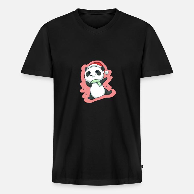 Pandabär Weihnachten - Männer Premium Bio T-Shirt mit V-Ausschnitt - Schwarz