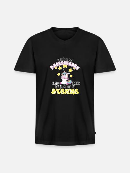 Dachschaden Einhorn - Männer Premium Bio T-Shirt mit V-Ausschnitt - Schwarz