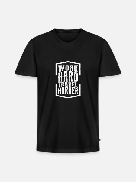 Work Hard Travel Harder - Männer Premium Bio T-Shirt mit V-Ausschnitt - Schwarz