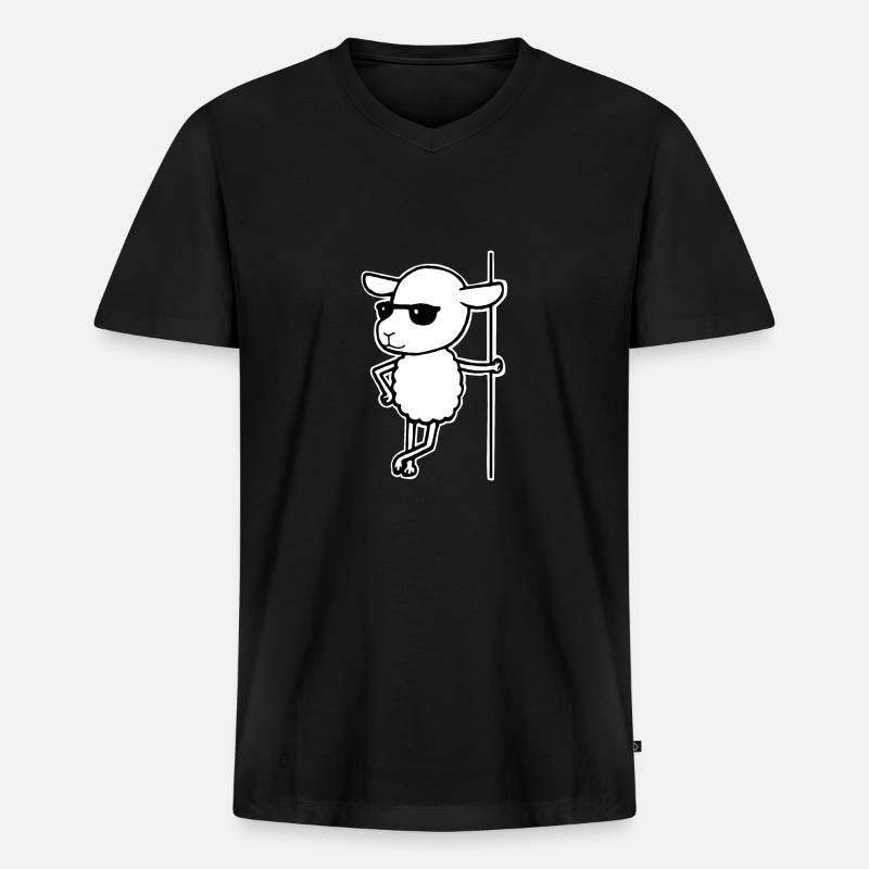 Schaf mit Sonnebrille Cooler Schafbock - Männer Premium Bio T-Shirt mit V-Ausschnitt - Schwarz