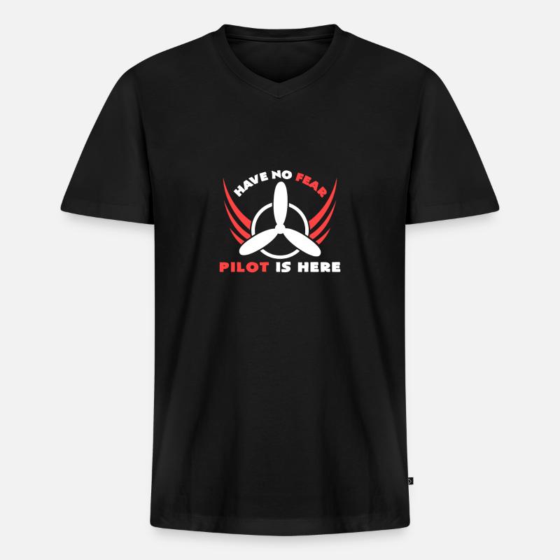Pilot - Männer Premium Bio T-Shirt mit V-Ausschnitt - Schwarz