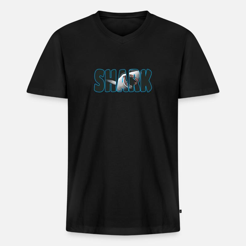 Hai - Männer Premium Bio T-Shirt mit V-Ausschnitt - Schwarz
