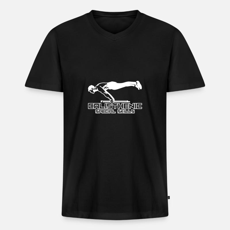 Calisthenics Workouts - Männer Premium Bio T-Shirt mit V-Ausschnitt - Schwarz