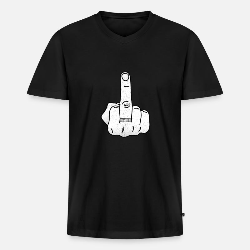 Mittelfinger, Hand Ring - Männer Premium Bio T-Shirt mit V-Ausschnitt - Schwarz