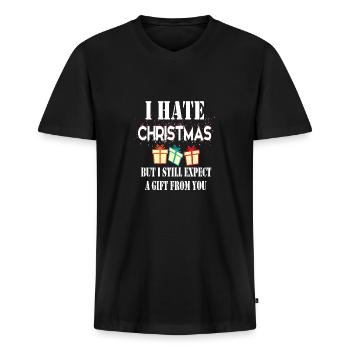 Natale - Regalo - I Hate Christmas - Maglietta ecologica premium da uomo con scollo a V - nero - Fronte - Nico (187cm)