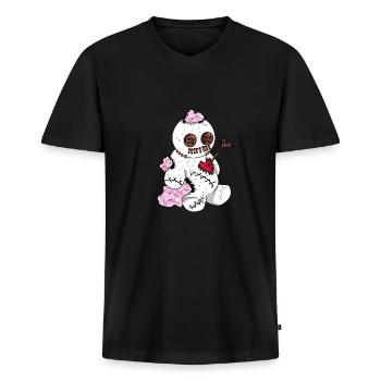 Vaudou poupée amour chagrin d’amour amie Teddy - T-shirt encolure en V Premium bio Homme - noir - Devant - Nico (187cm)