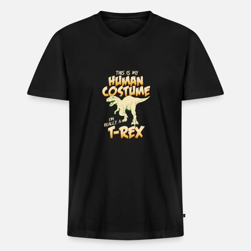 T-Rex - Männer Premium Bio T-Shirt mit V-Ausschnitt - Schwarz