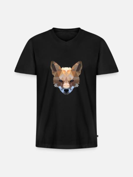 Fox Polygon Animal Nature Animal Lover 3D Gift - Men's Premium Organic T-shirt with V-neck - black