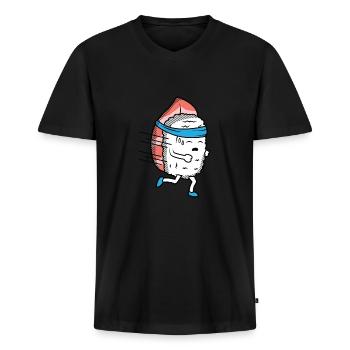Sushi Running Sport Läufer Athlet - Männer Premium Bio T-Shirt mit V-Ausschnitt - Schwarz - Vorne - Nico (187cm)