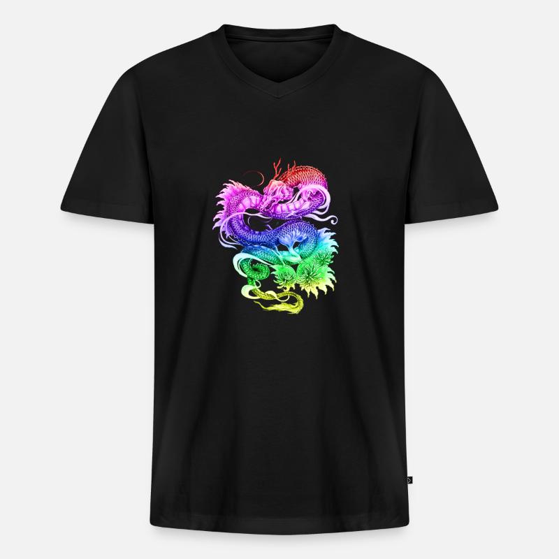Dragon - Drachen Drache design fancy - Männer Premium Bio T-Shirt mit V-Ausschnitt - Schwarz