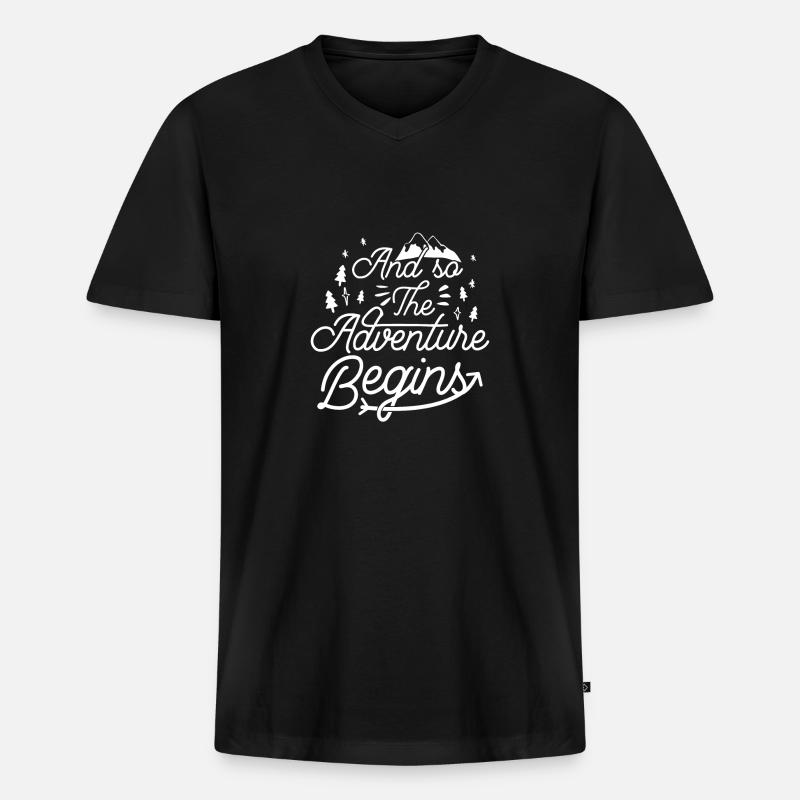 Und so beginnt das Abenteuer - Männer Premium Bio T-Shirt mit V-Ausschnitt - Schwarz