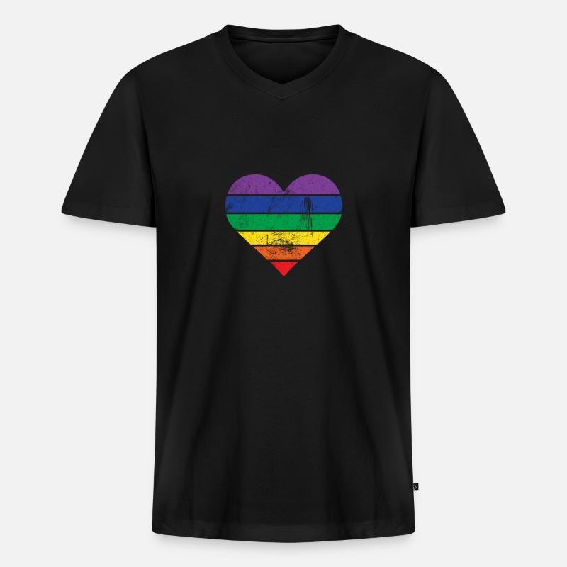 Herz Regenbogen - Männer Premium Bio T-Shirt mit V-Ausschnitt - Schwarz