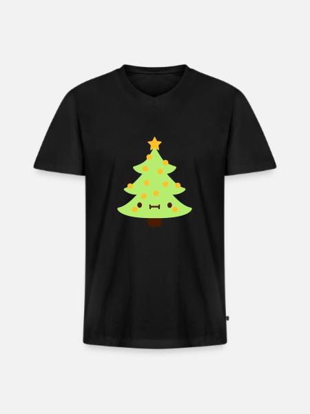 Arbre de Noël avec visage - T-shirt encolure en V Premium bio Homme - noir
