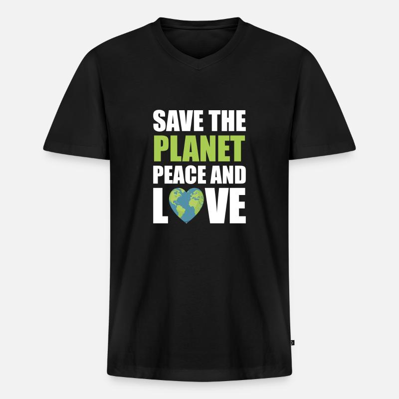 Save the planet - Männer Premium Bio T-Shirt mit V-Ausschnitt - Schwarz