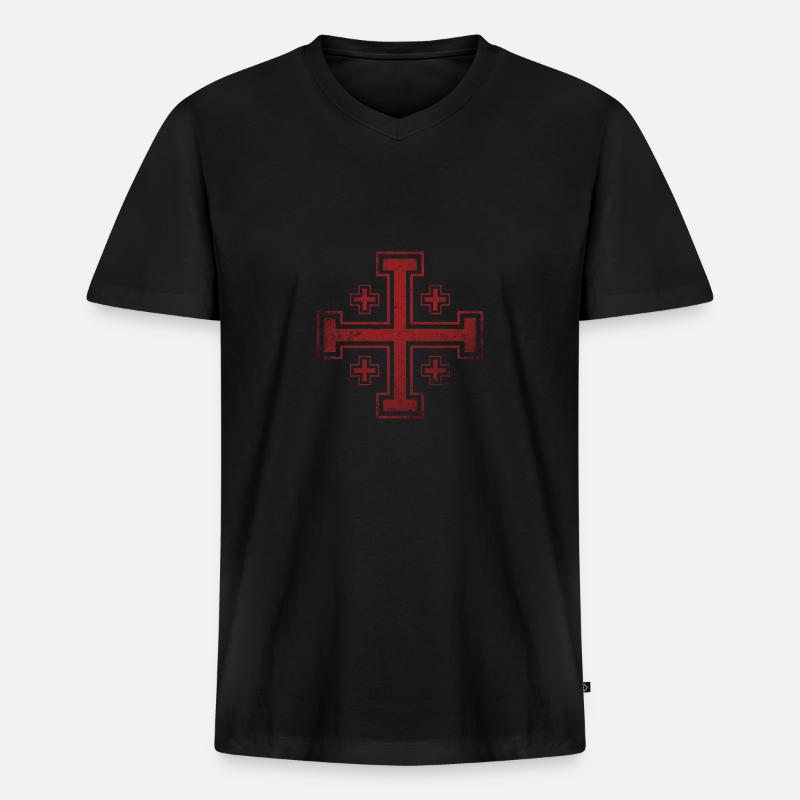 Jerusalem Kreuz Grunge Style - Männer Premium Bio T-Shirt mit V-Ausschnitt - Schwarz