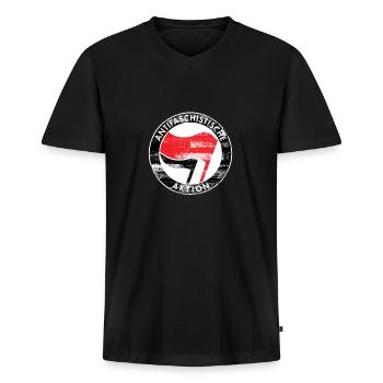 Antifa Logo, Gegen Rechts, Demo, Protest, Punk - Männer Premium Bio T-Shirt mit V-Ausschnitt - Schwarz - Vorne - Nico (187cm)