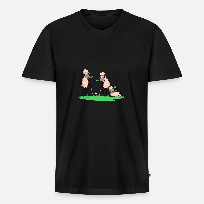 Schafe spielen Golf - Männer Premium Bio T-Shirt mit V-Ausschnitt - Schwarz