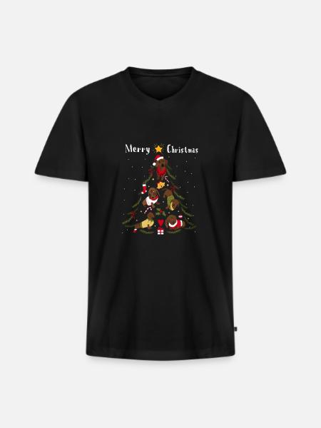 Tax julgran hunden jul - Ekologisk premium-T-shirt med V-ringning herr - svart