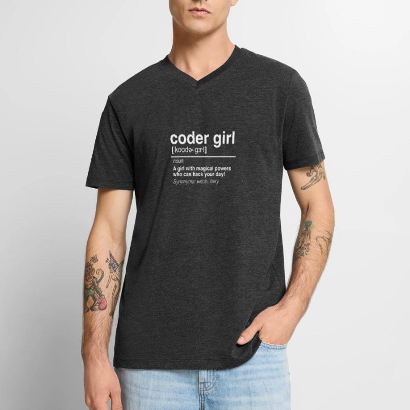 Coder Girl Software Developer Engineer Gift T-shirt encolure en V Premium bio Homme