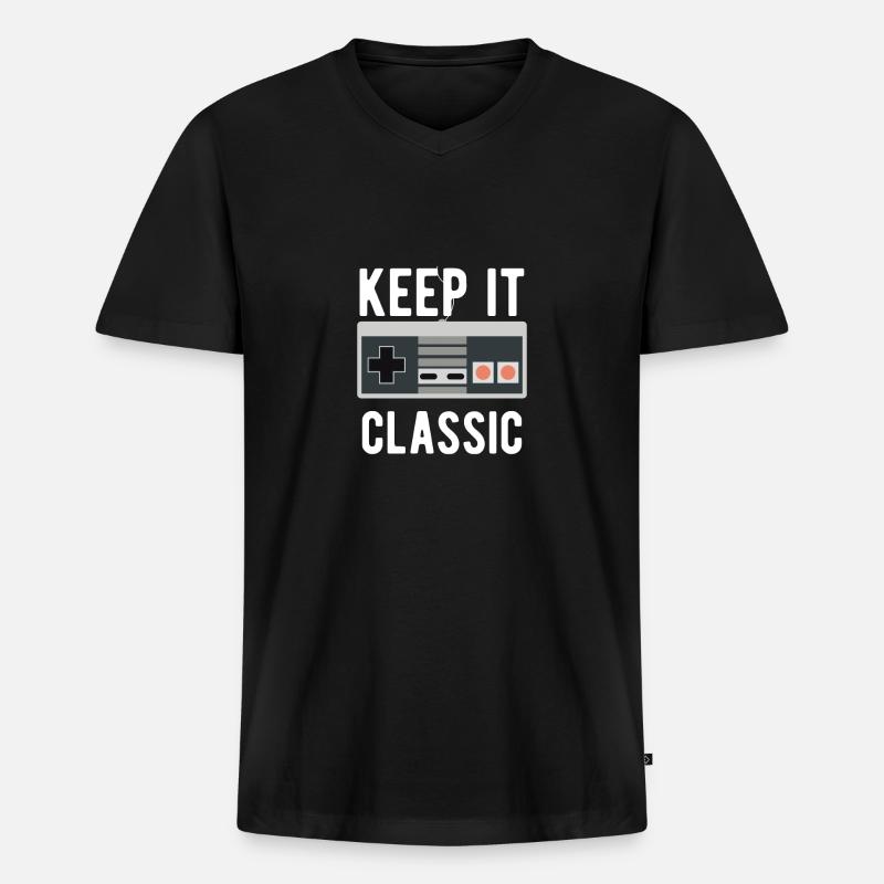 NES Keep It Classic - Männer Premium Bio T-Shirt mit V-Ausschnitt - Schwarz