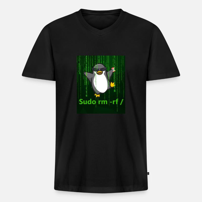 Pinguin Linux Sudo - Männer Premium Bio T-Shirt mit V-Ausschnitt - Schwarz