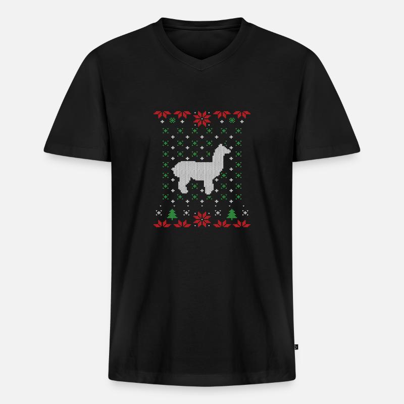 Lama hässlicher Weihnachtspullover - Männer Premium Bio T-Shirt mit V-Ausschnitt - Schwarz
