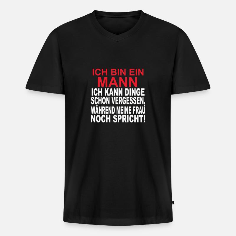 Ich bin ein Mann. - Männer Premium Bio T-Shirt mit V-Ausschnitt - Schwarz