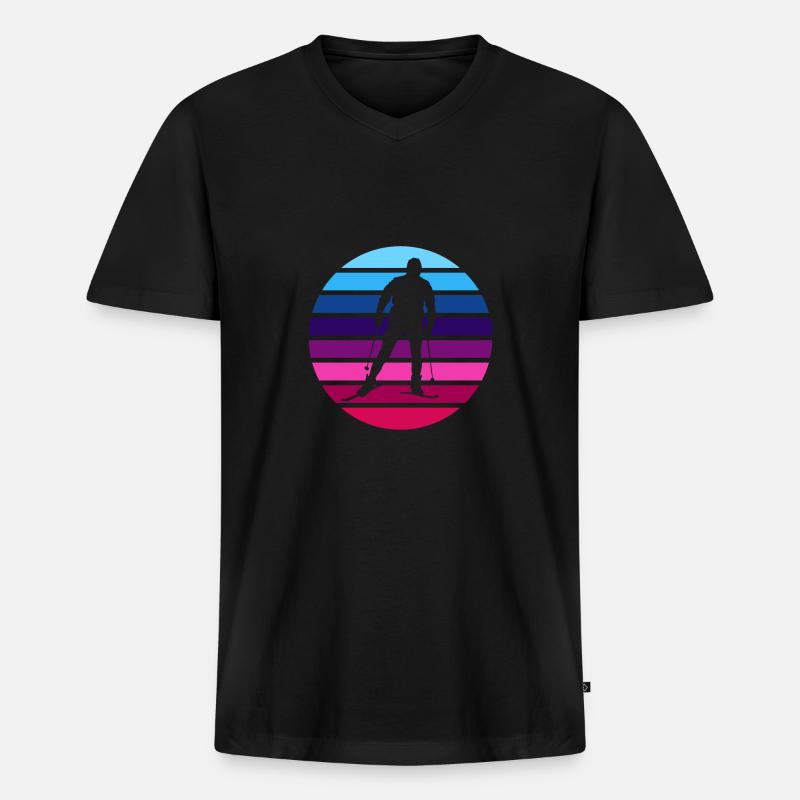 Ski Langlauf Langläufer - Männer Premium Bio T-Shirt mit V-Ausschnitt - Schwarz